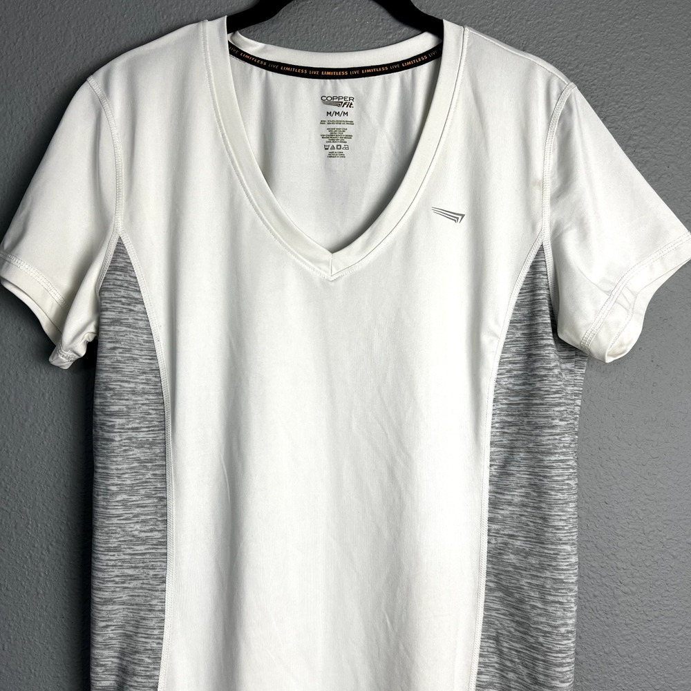 Copper Fit Live Limitless‎ Womens Size M White & Gray Performance Workout Shirt